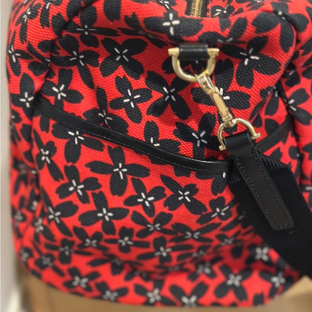 Draper James Red Floral Canvas Travel Duffel with Black Trim - Picture 6 of 9